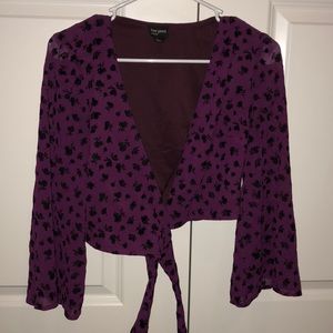 Free press purple floral cropped wrap top